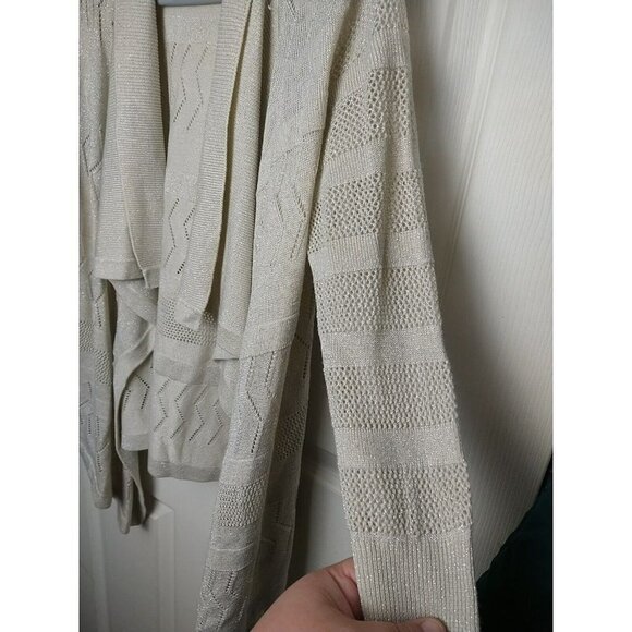 FYLO Women's Open Waterfall 3/4 Sleeve Tan Metallic Silver Accent Sweater SizeS - Picture 3 of 9